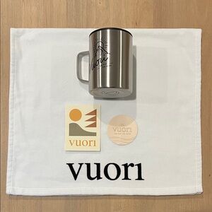 NWOT Vuori Accessories Bundle Mizu Stainless Steel Mug Workout Towel Stickers